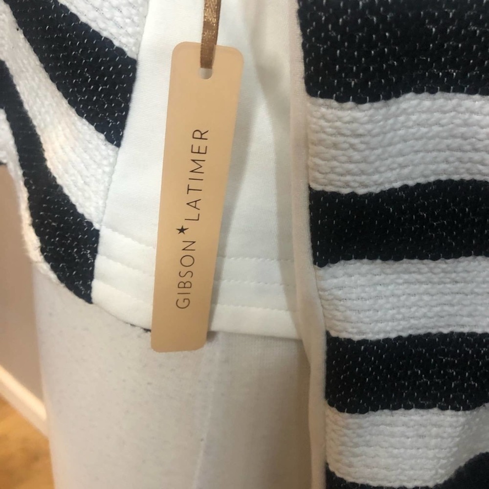 Gibson & Latimer NWT Black White Tan Brown Striped Moto Jacket Small - Picture 13 of 14